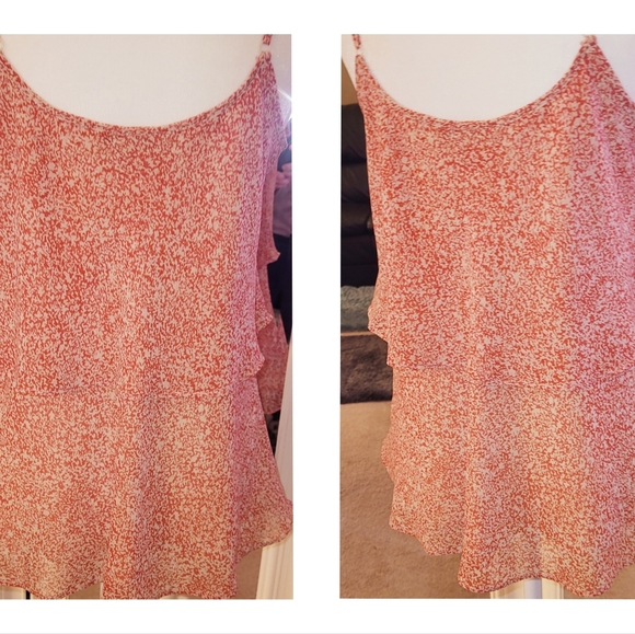 ❤CAbi PAPRIKA RED RUFFLED BLOUSE WITH SPAGHETTI STRAPS, SZ SMALL - Picture 5 of 9